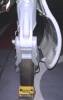 Port main gear viewed from directly ahead showing door angle.