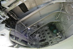 Port main gear bay - T.2 XA508. Forward edge is to the left here (we are looking inboard). Wheel bay colours varied - painted silver on unpainted aircraft (trainers); otherwise dark green or grey.