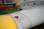 Starboard inner wing - T.2 XA508. The red circle is a visual indication to the crew that the gear is down.