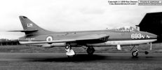 The markings on Hunter GA11, XE685 '693', are those of 764 squadron which was based at Lossiemouth. When this January 1967 photograph was taken, it was being towed out of a storage hangar at 5 MU, Kemble, with an unusual array of aerials under the forward fuselage, prior to being issued to a new unit. Following retirement it was sold to the Classic Jet Aircraft Company at Exeter where it is currently preserved in flying condition.