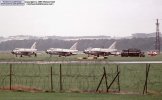 Three F.1s acting as part of an airfield attack set-piece at the 1977 RAF Leuchars Battle of Britain airshow. Nominally on charge to the Leuchars Target Facilities Flight, Michael says they looked more like decoy aircraft to him.