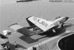 This view of 893 NAS FAW.1 XJ611 '466', was taken from the bridge of HMS Centaur while at rest in Aden Harbour in March 1963. The gaping hole in the bottom right was normally filled by the aircraft lift when not in use.