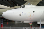 XD818 again. The oval in the centre marked with yellow dashes is the entry hatch with the rear crew's only view out being the small oval window to the right. The complex arrangement of small windows at the side of the canopy is noteworthy; the pipe running along the fuselage below the canopy is part of the in-flight refuelling system and was only seen on Valiants fitted with the plumping for a probe. Having the plumbing meant there was at least a small stub on the nose (as seen here), if not the full probe. Unfortunately XD818 does not wear accurate markings and this includes the nose stencilling.