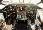 B.1 XH592. Moving forward to stand between the pilot's seats, a better look at the instrument panel. Unlike the Vulcan, the Victor used traditional big control yokes instead of fighter-style joysticks. Mind you, there's a lot more room in here! The vastly superior view given to Victor pilots is also apparent. Lots of missing instruments, especially dead centre.