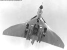Beautiful shot of a Vulcan flying directly overhead with bomb bay open.