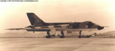 Nice sepia shot of XJ780 taxiing while another Vulcan approaches. Canberra B(I).8 (or possibly PR.9) in the background too.